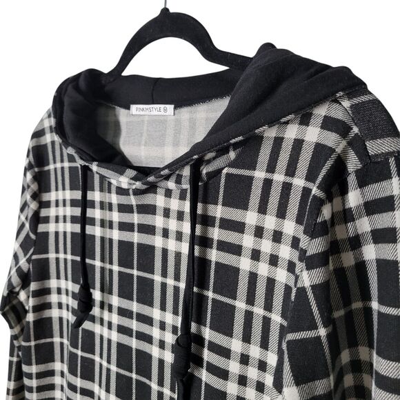 PINKMSTYLE Womens Sz M Black White Plaid Long Sleeve Hoodie Sweater - Picture 4 of 11